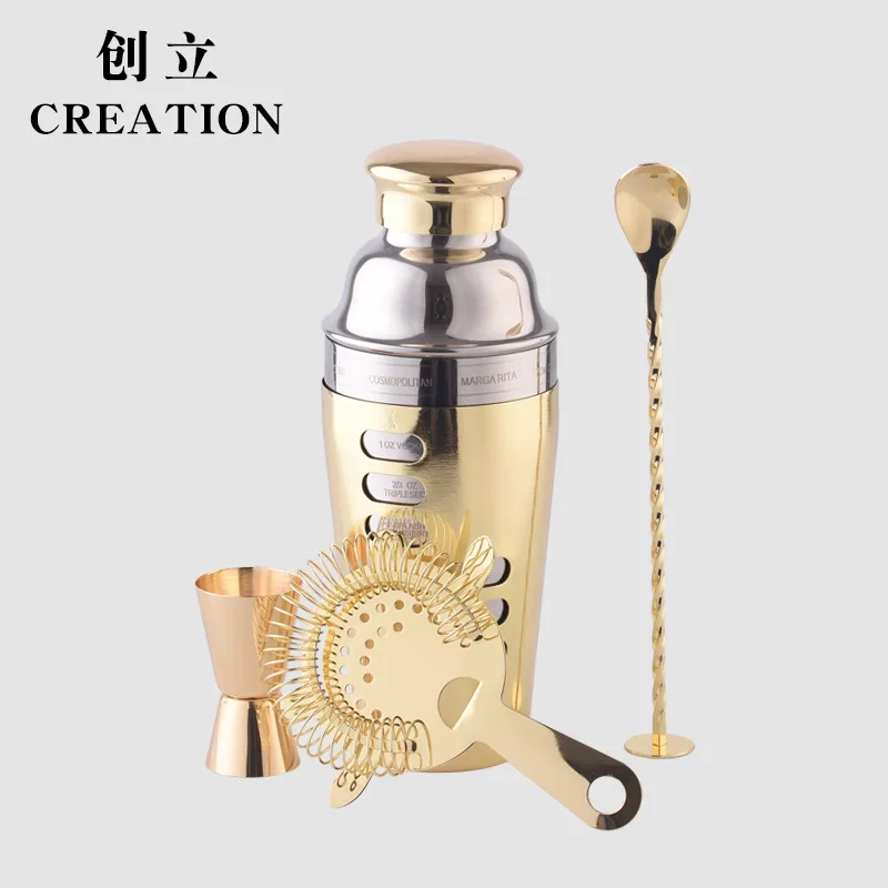 

Stainless steel cocktail set bar tool with scale formula shaker can be customized color logo cocktail bottle