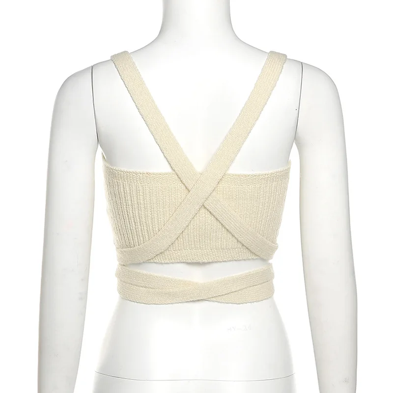 

Sexy Knitted Bandage Camis Crop Top Chic Women Fashion Summer Slim Fit Hollow Out Straps Backless Tops Short Vest Y2K Streetwear