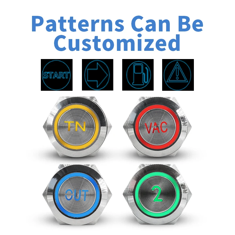 Металлический кнопочный переключатель символы рисунка на заказ светодиодный