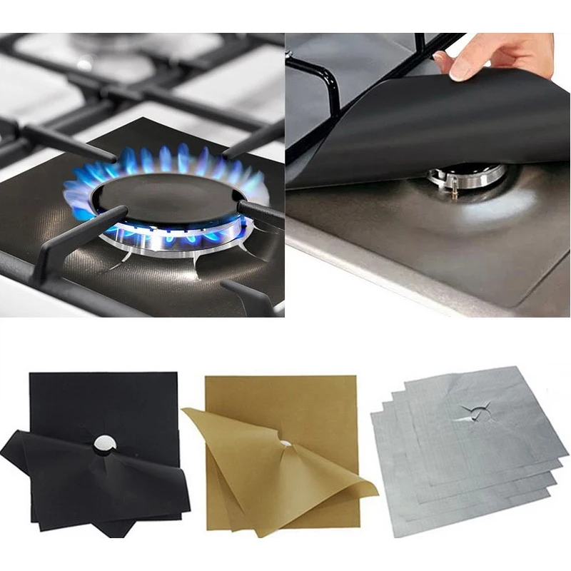 

1pcs/4pcs Reusable Non-stick Foil Range Stovetop Burner Protector Liner Cover For Cleaning Kitchen Tools Protection