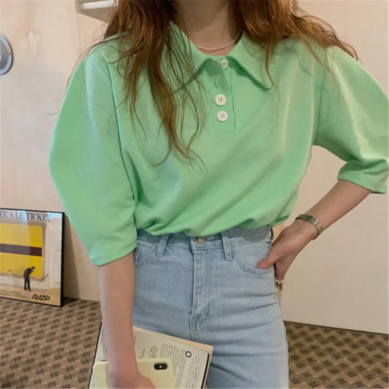 Женская футболка с короткими рукавами HziriP зеленая однотонная Повседневная