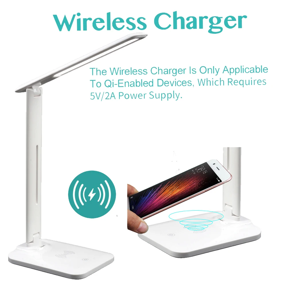 5w 10w led desk lamp with phone wireless charger usb charging port dimmable eye caring office lamp for work folding design free global shipping