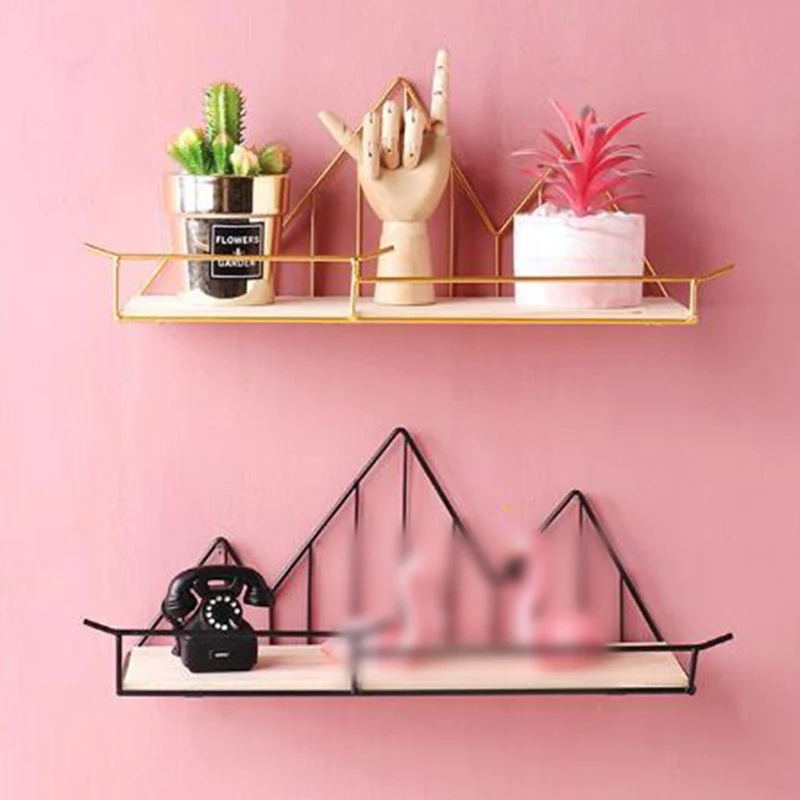 

Decoration Wall Shelf Multifunctional Bathroom Wood Base Iron Display Rack