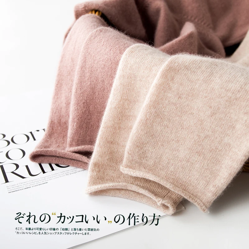 Длинный кашемировый свитер свободный тонкий сексуальный с v-образным вырезом