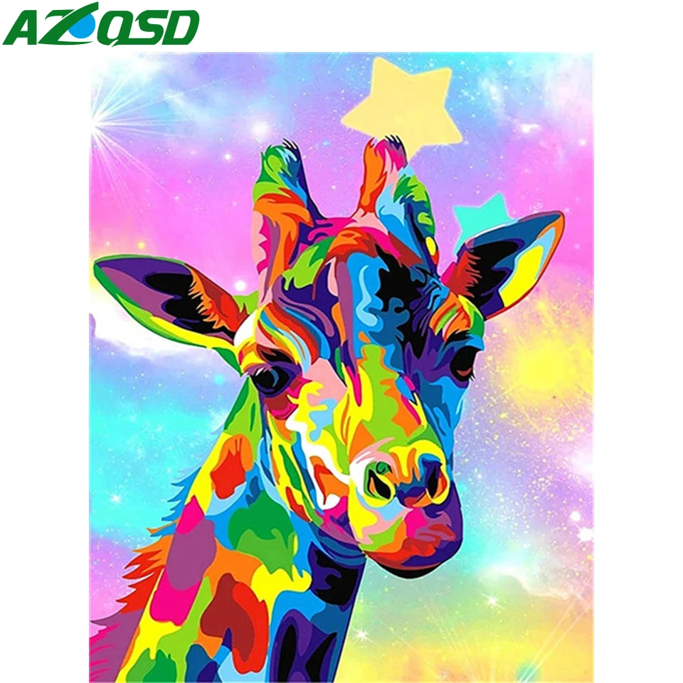 

AZQSD Drawing By Number Colorful Animal Paint By Numbers Giraffe On Canvas Hand Painted Canvas Oil Paintings Children Room Decor