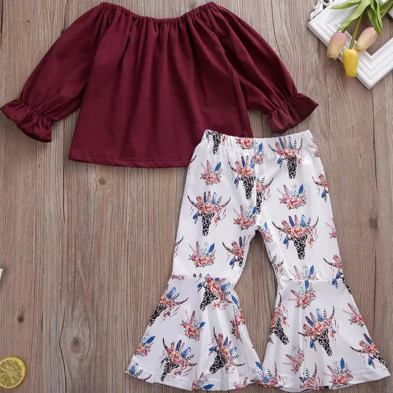 Хлопковые топы с длинным рукавом для маленьких девочек Осенние расклешенные