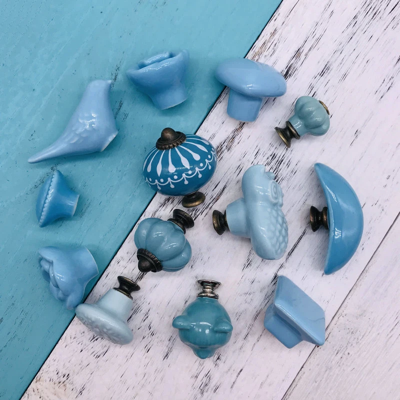 Антикварные керамические ручки для кухонного шкафа декоративные синие ящиков |
