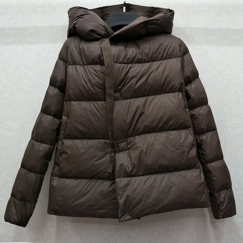 

duck 2021 winter lightweight warm white down hooded bread short thickened down jacket women