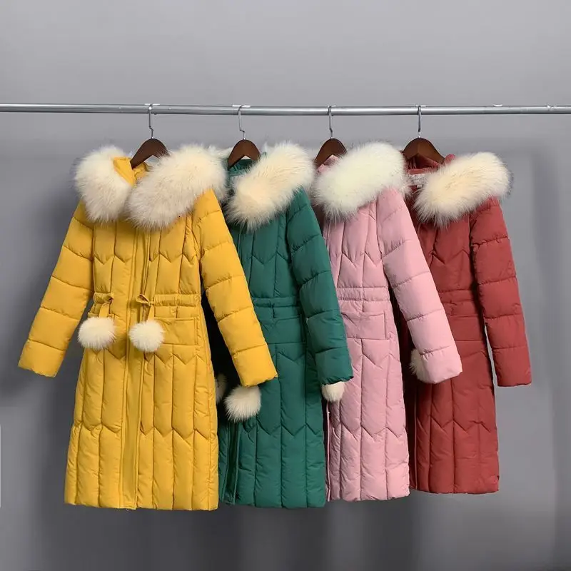 Long section hooded down cotton women's 2019 new Korean version of the self-cultivation hair ball large size coat | Женская одежда