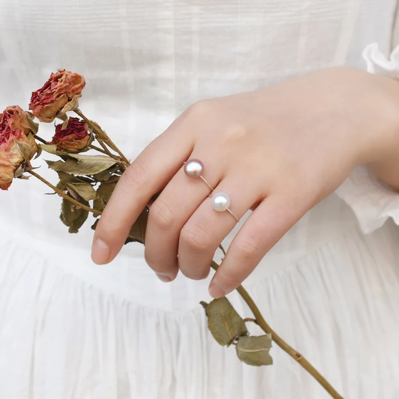 ASHIQI настоящее кольцо с натуральным пресноводным жемчугом из стерлингового