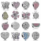 Паве бабочка яблоко арбуз цветение персика романтические геральдические сердца бусины 925 Серебро Шарм подходит для браслета Пандора Diy ювелирные изделия