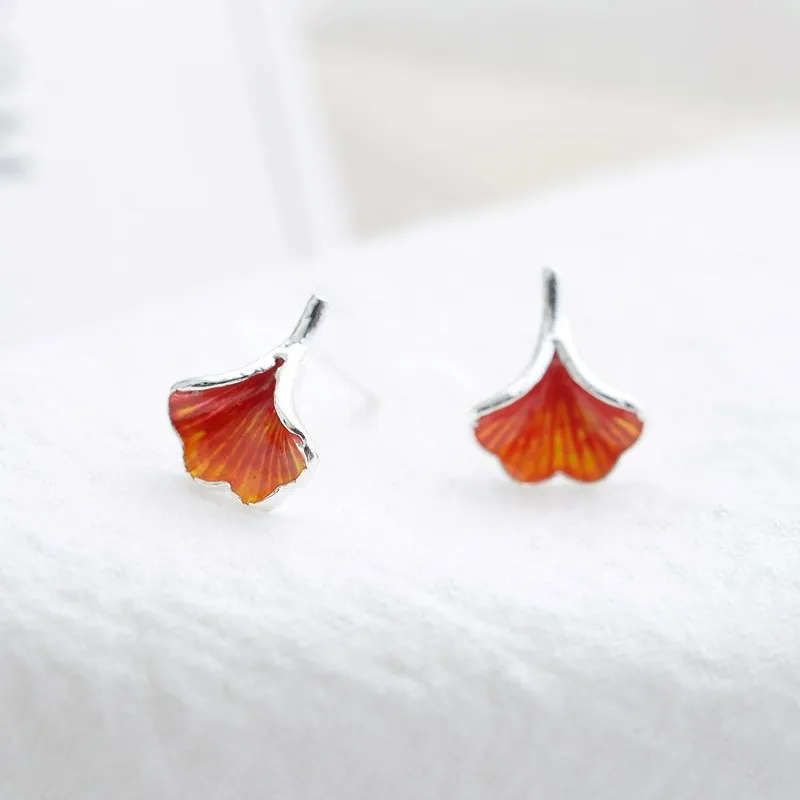 FLSCDYED оранжевые женские серьги гинкго красивые из 100% стерлингового серебра 925
