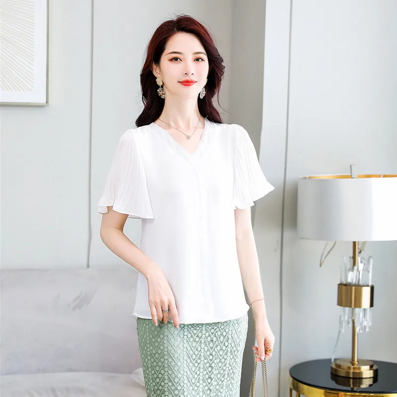 Qiao si han edition fashion girls 】 the new summer 2020 snow v-neck choli female ZY900 chiffon unlined upper garment |