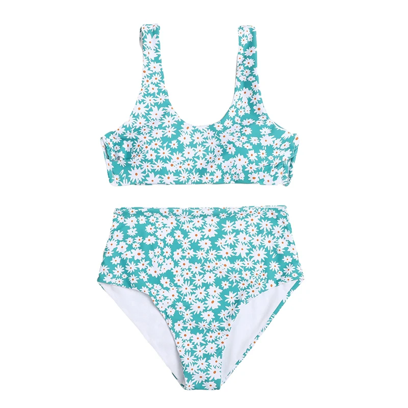 

2021 New Two Piece Set Swimsuit Floral Print Bikini Women Summer High Waist Swimwear Beach Wear Swimming For Bathing Suit