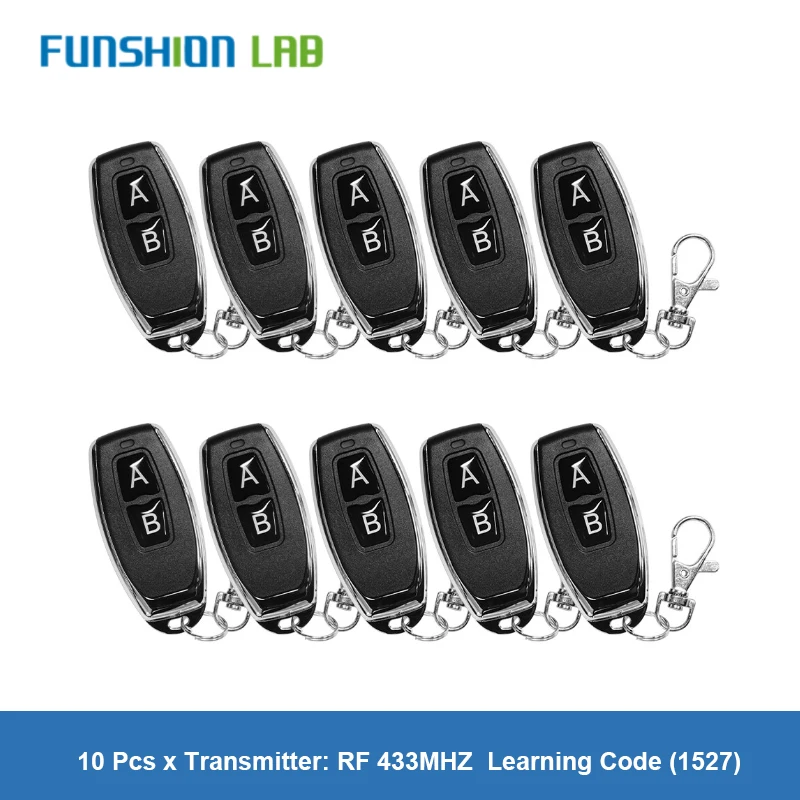 

FUNSHION 433 MHz RF Remote Control Learning Code 1527 EV1527 For Gate Garage Door Controller Alarm Key 433mhz Included Battery