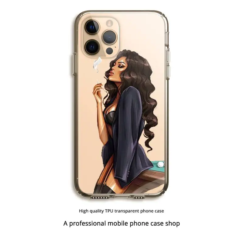 

Luxury Sexy Beautiful Black Phone Case Clear Cover For Iphone 5 6 7 8 11 12 Plus XR X XS SE2020 11/12PRO Max Transparent Cases