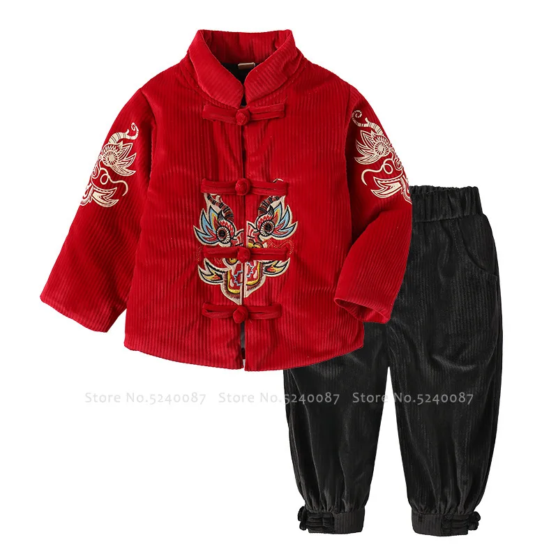 Детское традиционное китайское пальто Hanfu костюм для мальчиков с вышивкой тигра