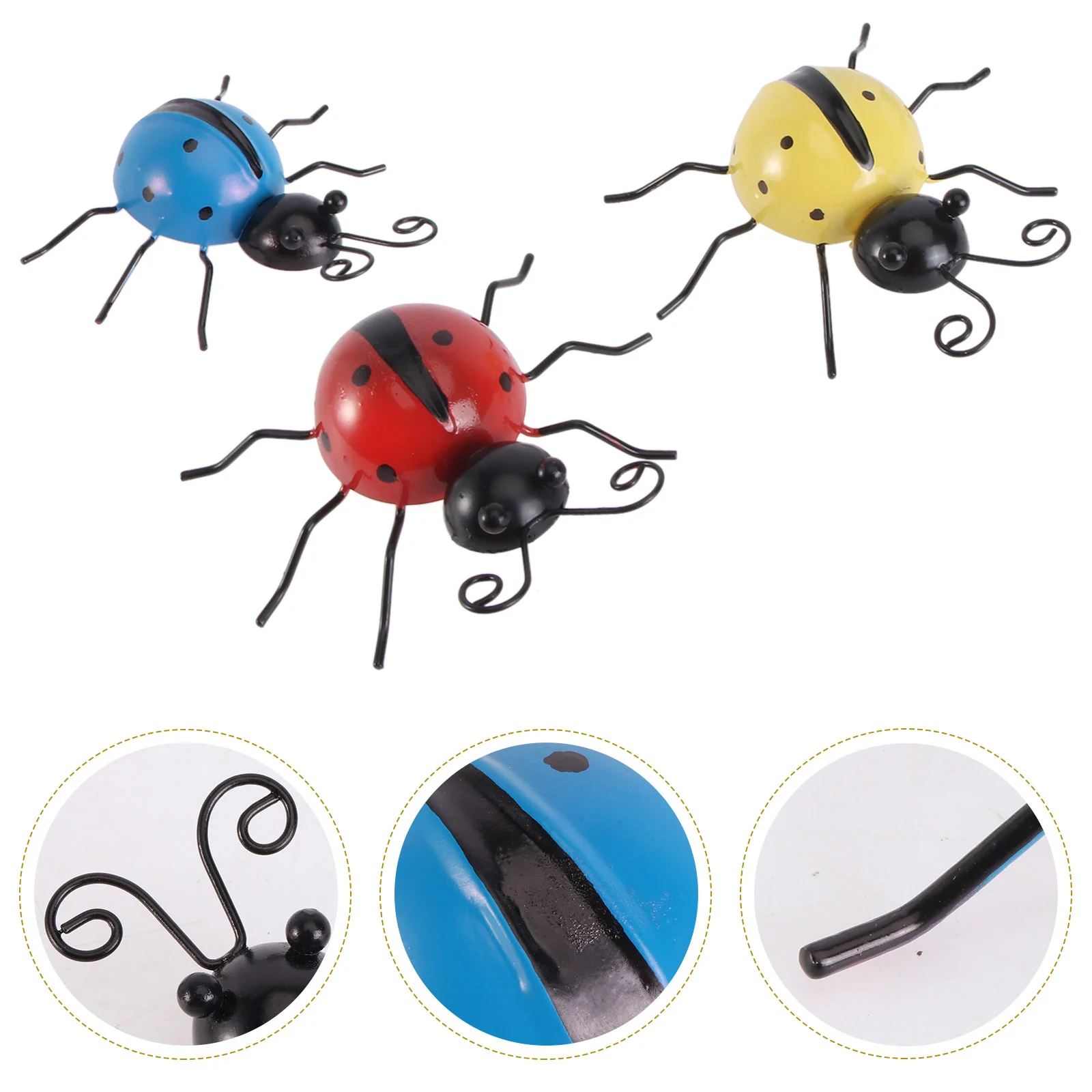 

3Pcs Outdoor Simulated Ladybug Figurines Metal Garden Wall Art Decorations