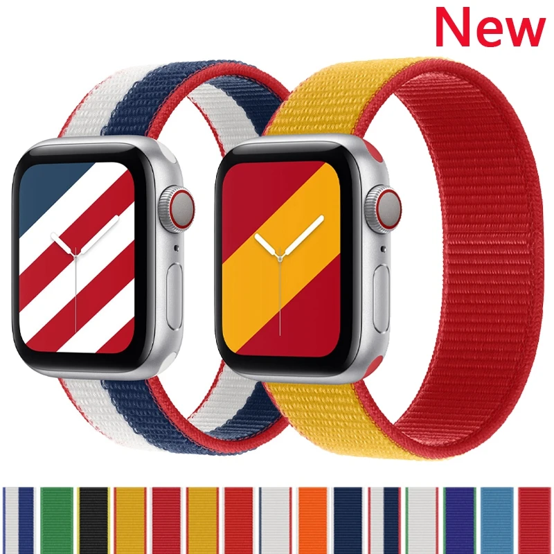 

Nylon Strap for Apple Watch Band 44mm 40mm 41mm 45mm Smartwatch Belt Loop IWatch Band7 4 5 6 Se Band National Flag