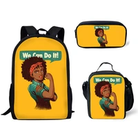 3pcs school bags set for children black queen african girls printing school backpack kids primary book bags softback
