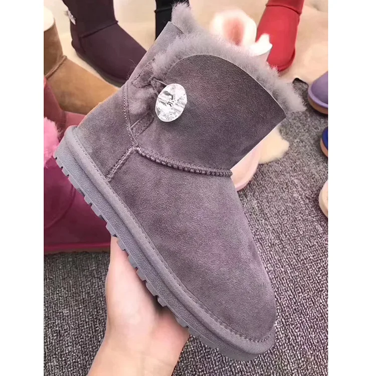 Grey Модные зимние ботинки из натуральной овечьей кожи; классические женские ботинки в австралийском стиле; ботильоны с натуральным мехом; теплые шерстяные зимние ботинки; обувь - Цвет: Grey