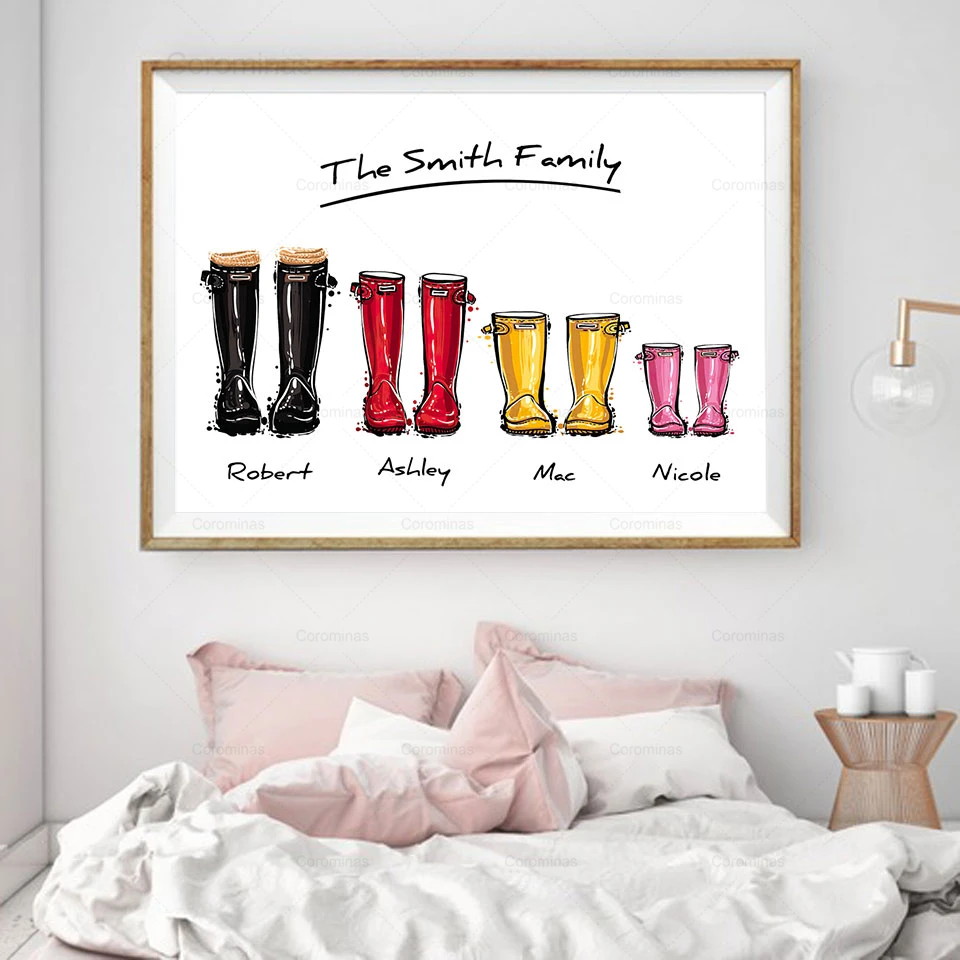 

Modern Canvas Painting Wall Art Custom Name Family Rain Boots Modular Hd Posters and Prints Home Decoration Cuadros Painting