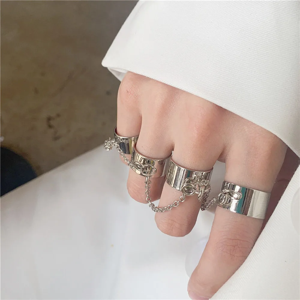 

Punk Cool Hip Hop Multi Layer Adjustable Chain Four Fingers Combined Ring Rotate Rings Women Gothic Party Street Jewelry