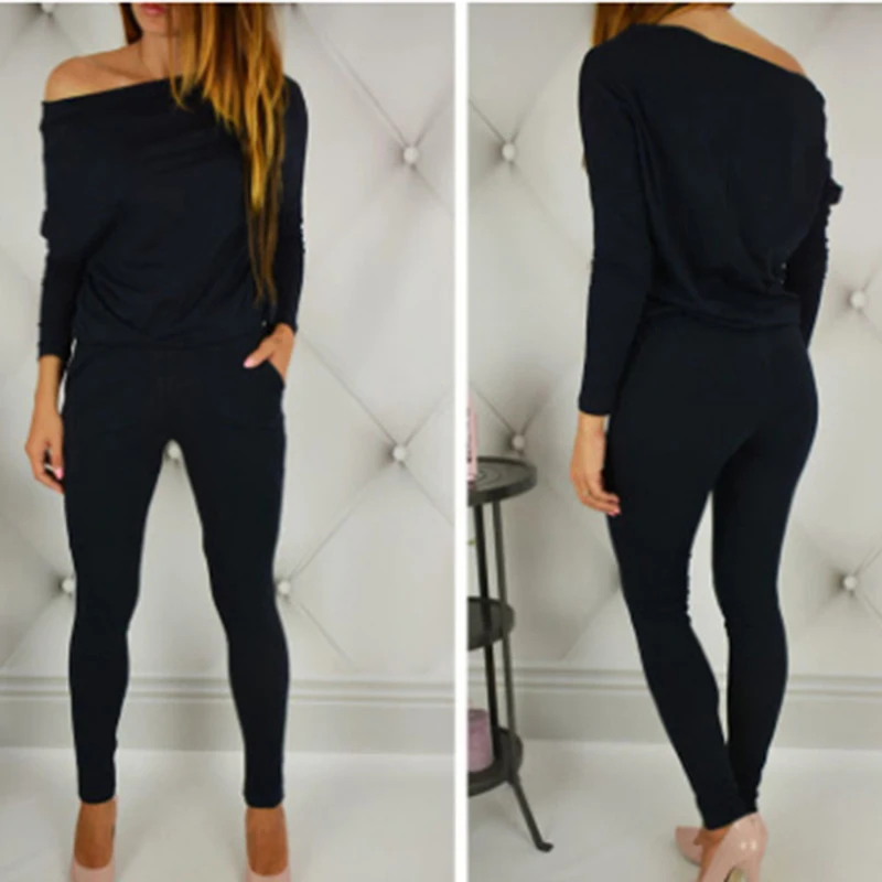 

2021 Autumn Hot Sale Chic Women Casual Long-Sleeved Off-The-Shoulder Fashion Slim Pencil Pants Jumpsuits 6 Colors