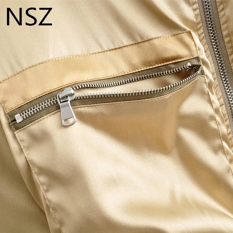NSZ Женская сатиновая парка большого размера стеганая куртка зимнее пальто с