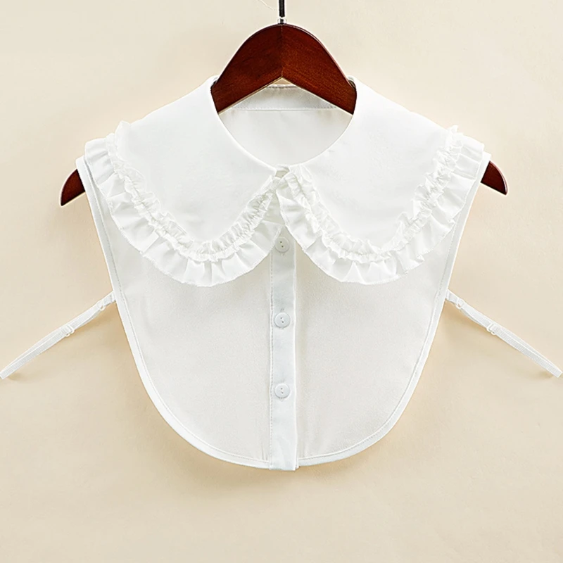 

Women Girls Detachable False Collar Sweet Lolita Lapel Ruffles Half Shirt Blouse Button White Decorative Necklace Dickey