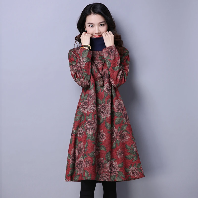 Женское платье рубашка с воротником под горло зимние винтажные платья большие