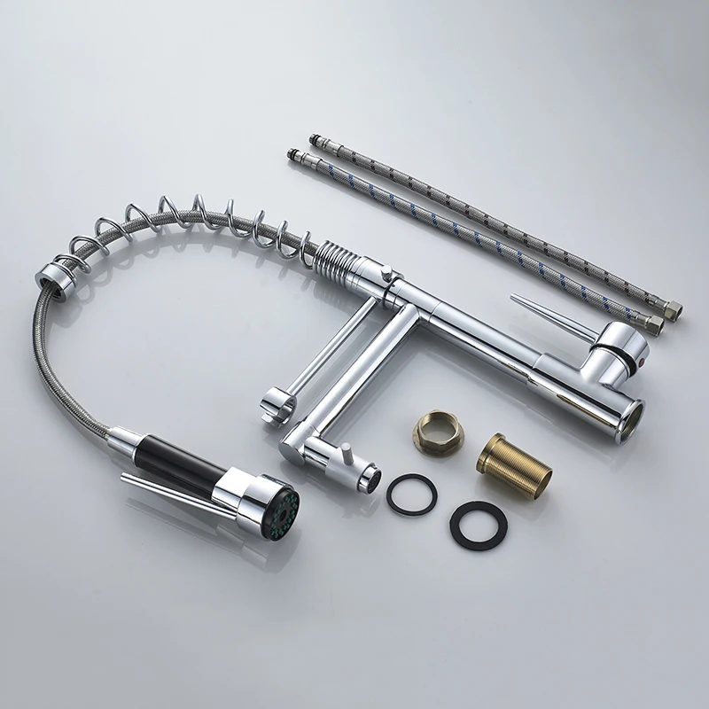 

Chrome Brass Basin Kitchen Faucet Vessel Sink Mixer Tap Spring Dual Swivel Spouts Sink Mixer Bathroom Faucets Hot Cold