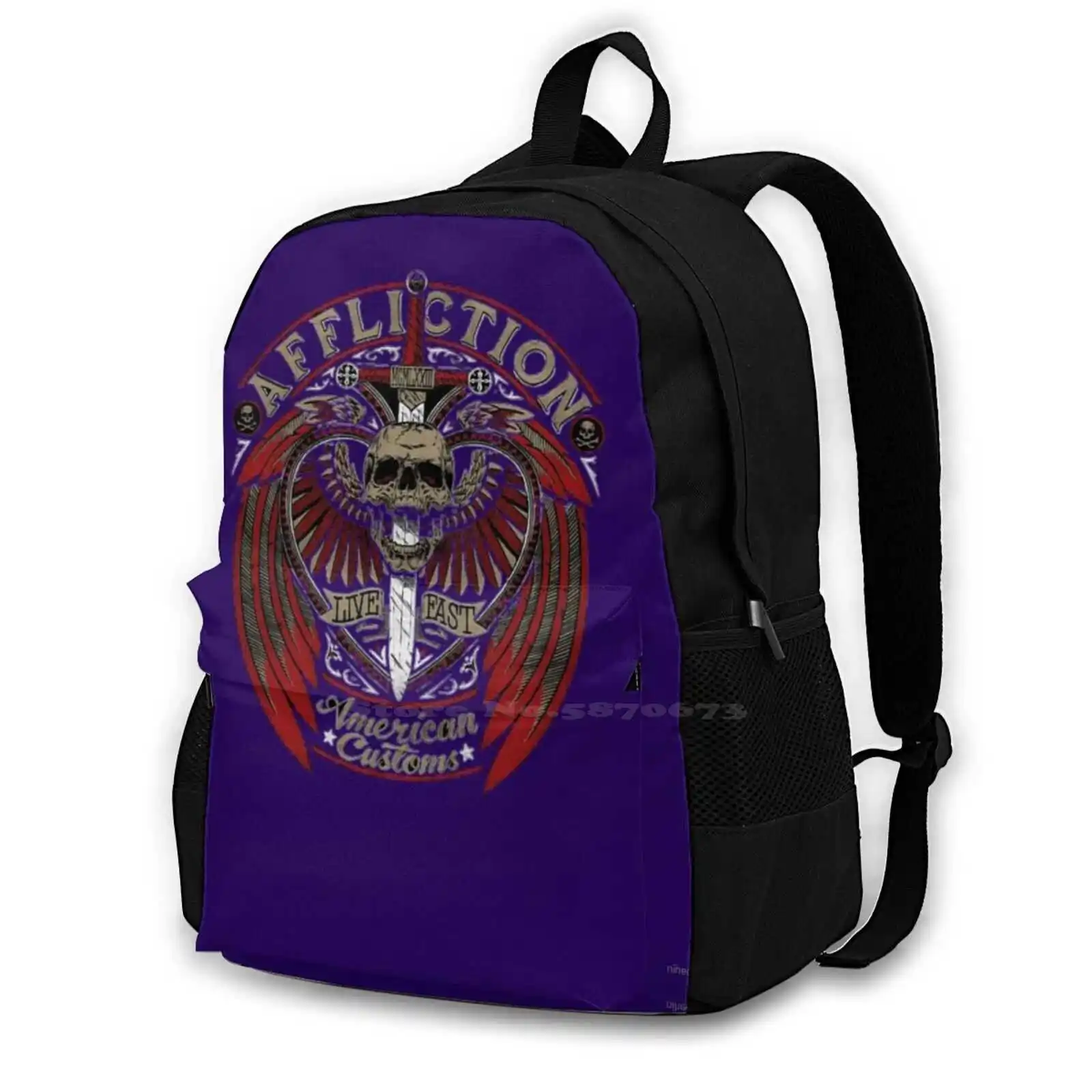 

_American Customs Backpack For Student School Laptop Travel Bag American Customs Skull Red The Amity Lyrics Metalcore Amity
