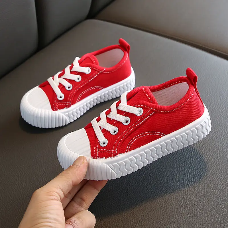 Fashion Skate Casual sneaker Kids Shoes Unisex Boy Flat canvas Sport Shoes for Girls Solid Red White Seashell Sneakers for Teens