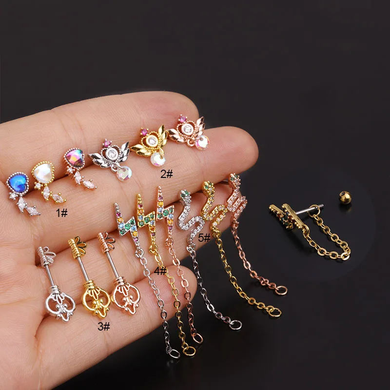 

1PC 20G New Cz Snake Lighting Key Cartilage Earrings Zircon Love Heart Ear Bone Tragus Rook Conch Helix Piercing Bady Jewelry