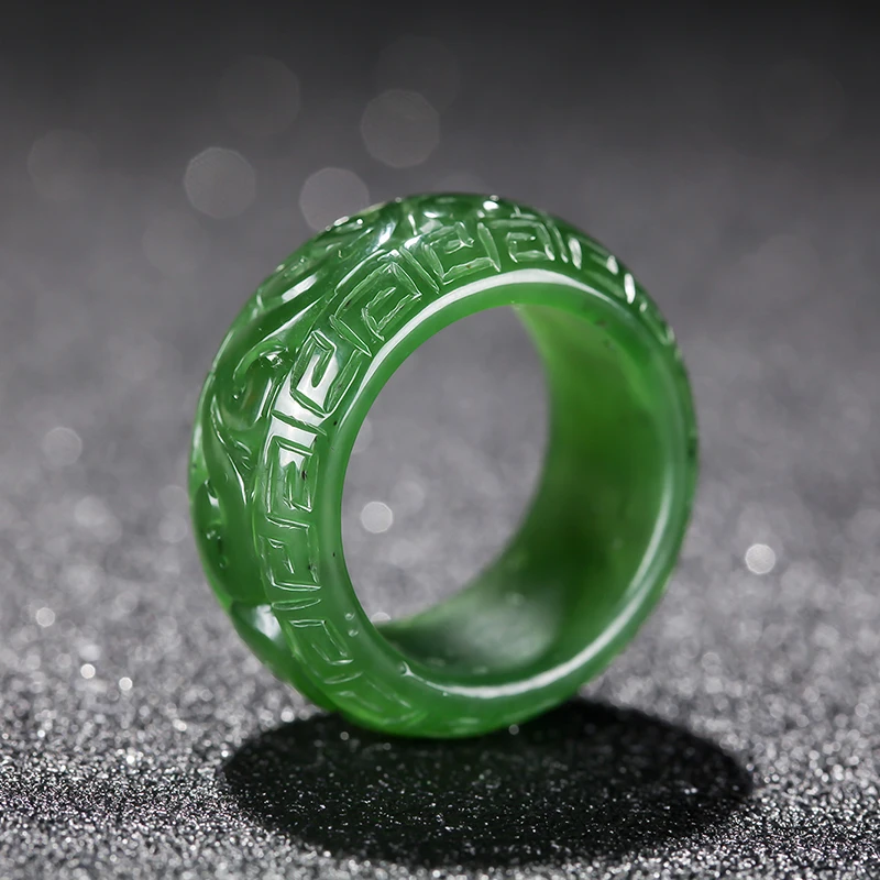 

Кольца из натурального зеленого нефрита, нефритовое кольцо с драконом ручной работы, нефритовое кольцо с нефритом, подарок для мужчин и жен...