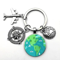travel around the world globe keychain earth compass aircraft pendant keychain travel photo interesting keychain best gift