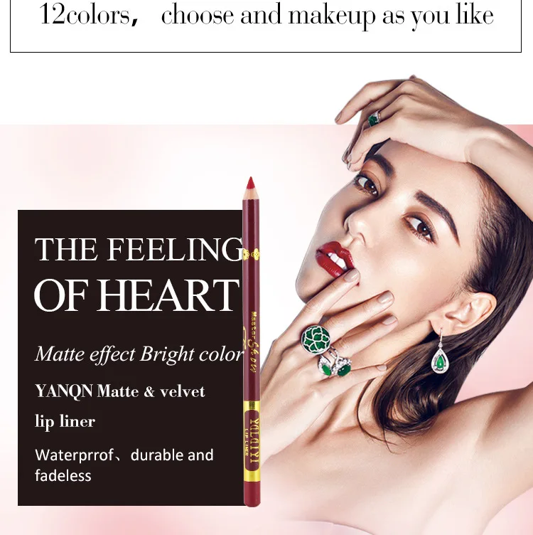 

7 г * 12 шт. 12-цветная подводка для губ, крючок, линия, для начинающих, водостойкая, не оставляющая следов краска, артефакт, подводка для глаз для...