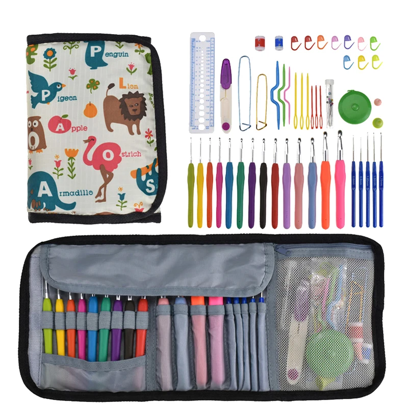 

14 шт. набор крючков для вязания, мягкие спицы для вязания, аксессуары для шитья, инструменты для вязания крючком с симпатичной сумкой