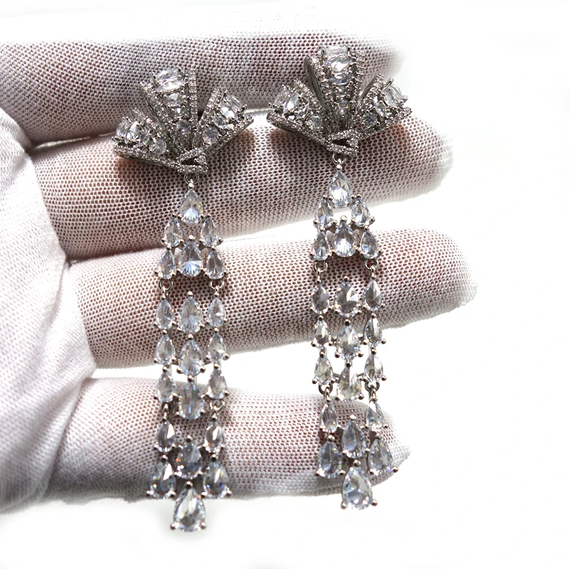 

New Trendy Fashion Drop Earrings For Women Wedding Cubic Zirconia Dubai Bridal Earrings Costume Jewelry Gift Summer Party