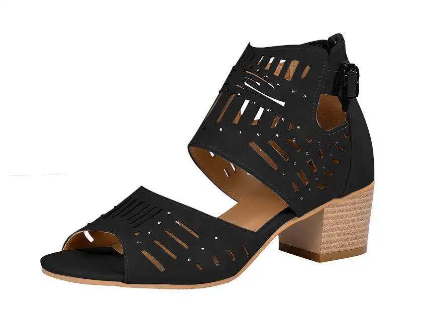 

Women Fashion Open Toe High Heel Thick Bottom Buckle Hollow Out Sandals Large Size summer sandals women sandals Gladiator shoes