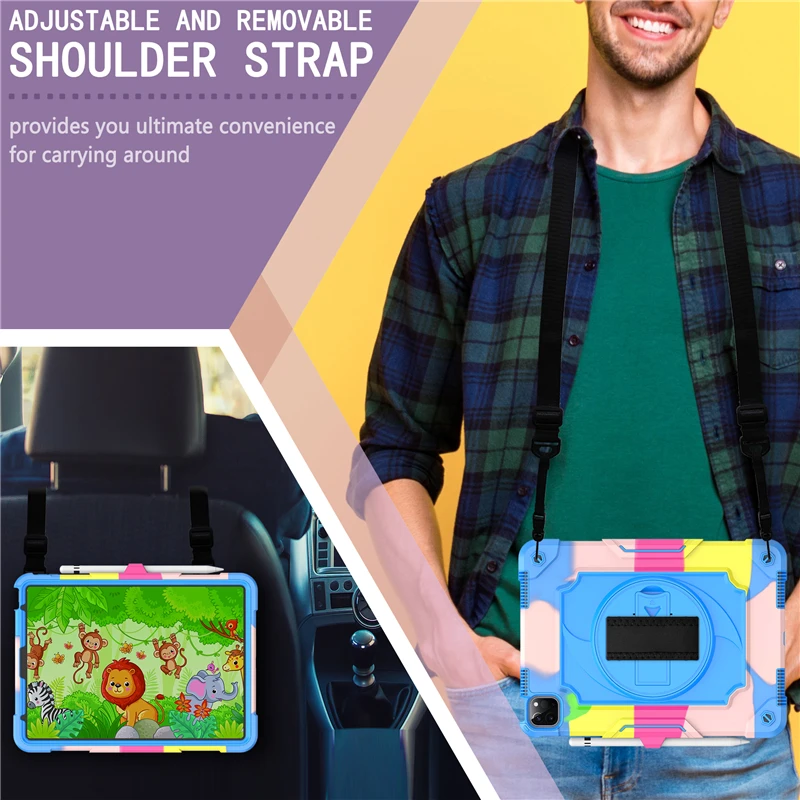 

Cover For Apple IPad Pro 11 Inch 3 in 1 Heavy Duty Handle Stand Strap Kids Shockproof Pro 2018 2020 11 Inch Tablet Case Coque