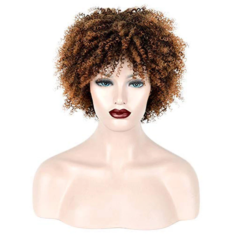

30cm Short Hair Synthetic Wigs Afro Kinky Curly Heat Resistant for Women Mixed Brown Cosplay African Hairstyles Daily Hair Wig