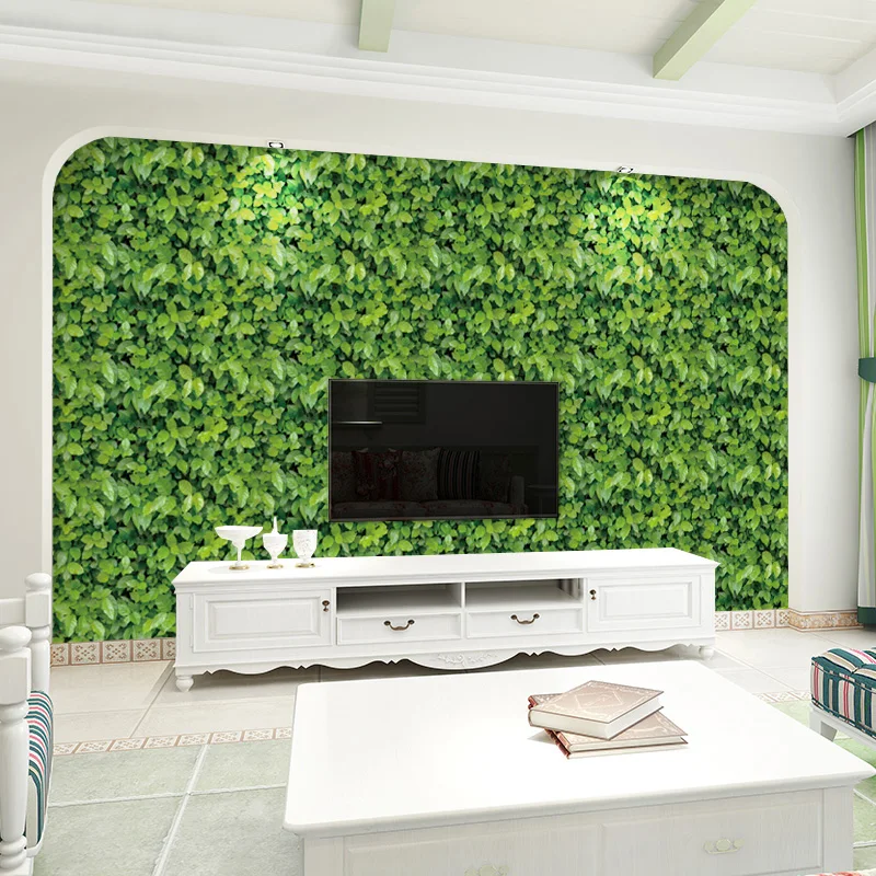 Водонепроницаемая винтажная 3D настенная бумага с эффектом зеленых листьев рулон