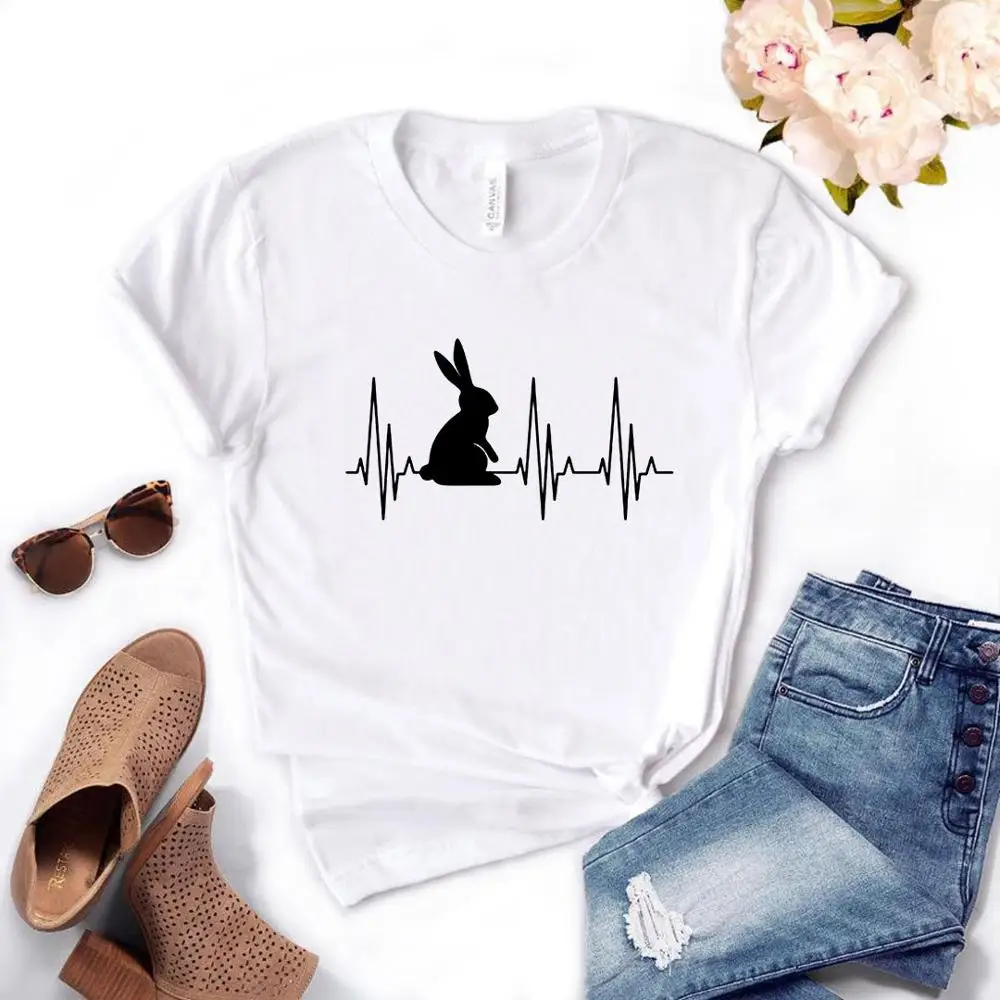 Женская футболка с принтом кролика Повседневная хлопковая Футболка забавным