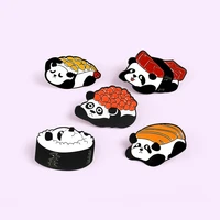 cute sushi panda lapel pins kimbap seaweed rice roll food badges animal lover brooches jewelry wholesale gift for men women kids