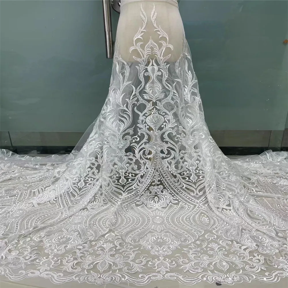 

Handmade Beaded Lace Latest African Lace Fabric 2021 High Quality Embroidery French Nigerian Lace Fabrics For Sewingjy-350