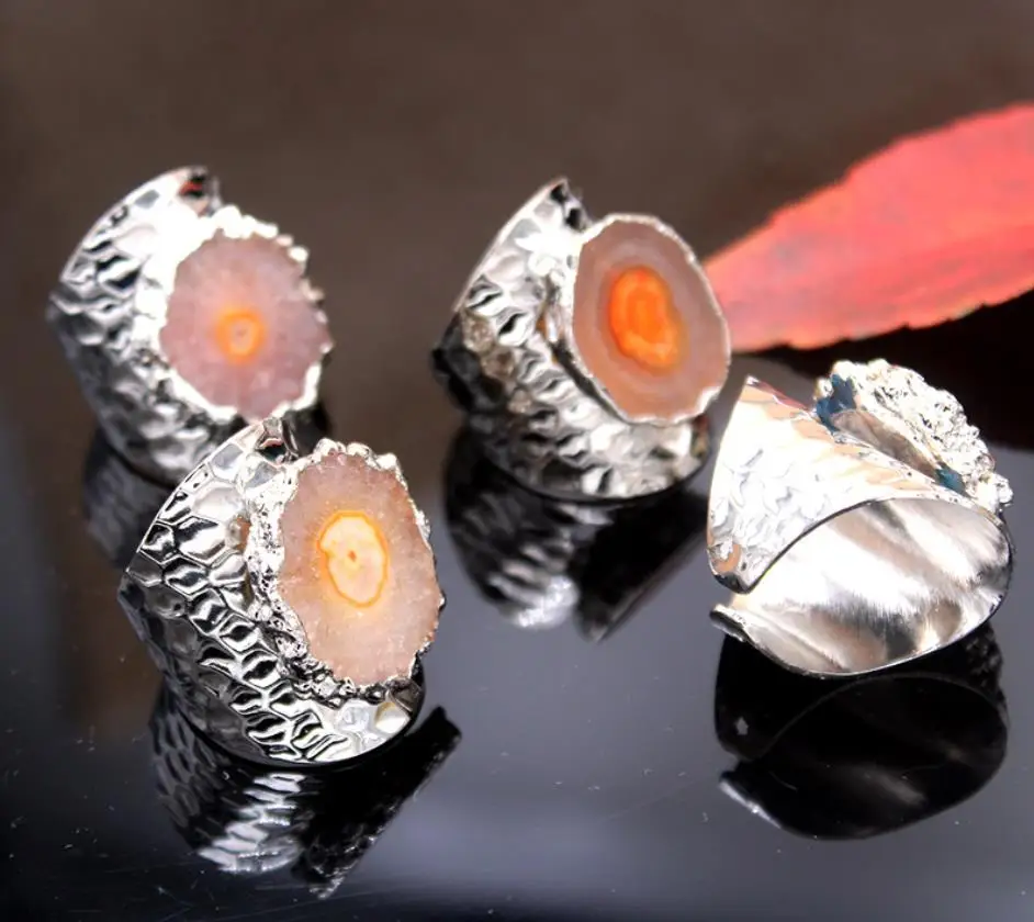 Большая Золотая оправа винтажное голубое фиолетовое геодное Кристальное