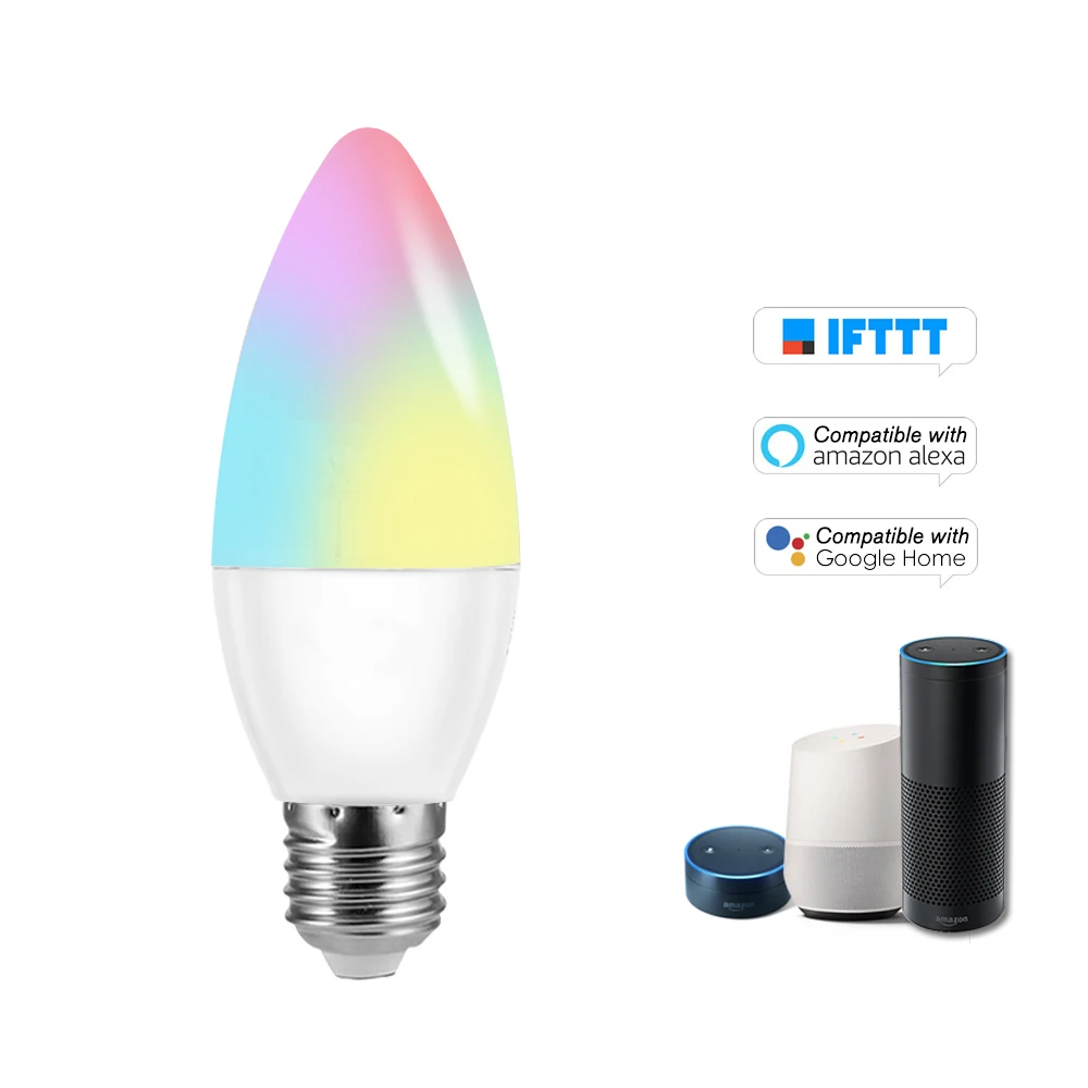 

V16-C Smart WIFI LED Bulb RGB+W LED Candle Bulb 6W E27 Dimmable Light Phone Remote Control Group Control for Alexa Google Home