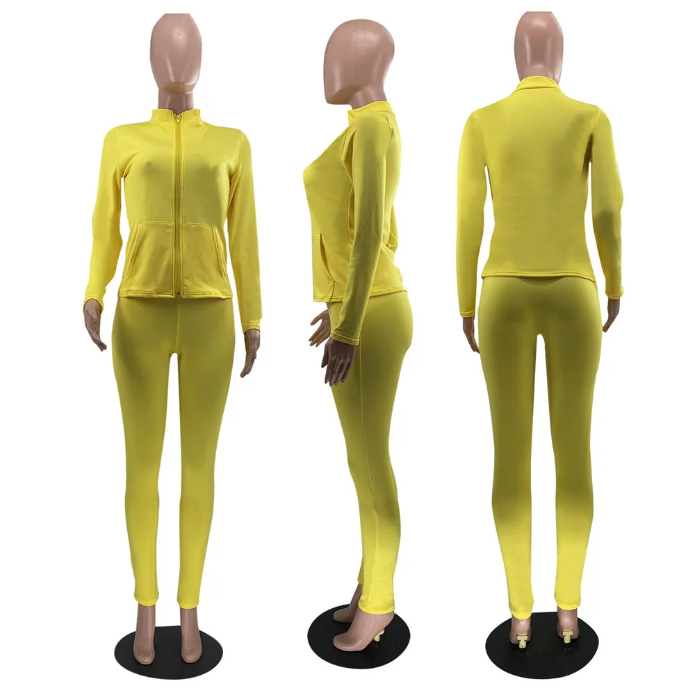 

Solid Two Piece Tracksuits for Women Sets Zipper Jacket Pencil Pants Leggings Sweatsuits for Women Joggers 2 Piece Set Outfits